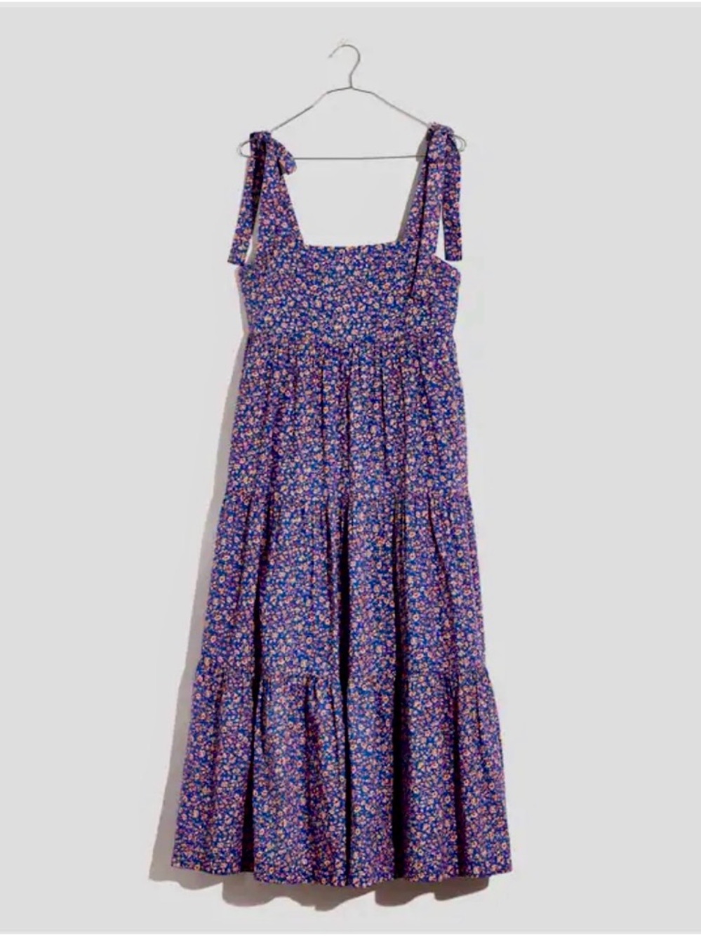 Madewell Tie-Strap Tiered Midi Dress in Summer Vines